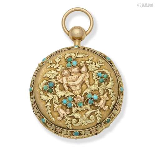 Roberts. A continental gold and turquoise set key wind open ...