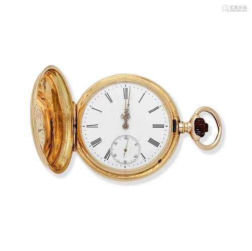 A 14K gold keyless wind full hunter pocket watch Circa 1890