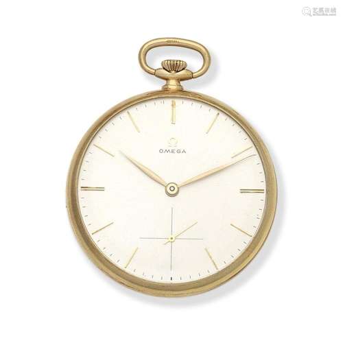 Omega. A 9K gold keyless wind open face pocket watch Birming...