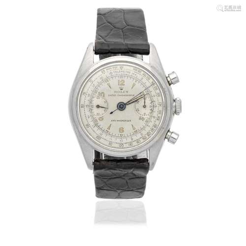 Rolex. A rare stainless steel manual wind chronograph wristw...