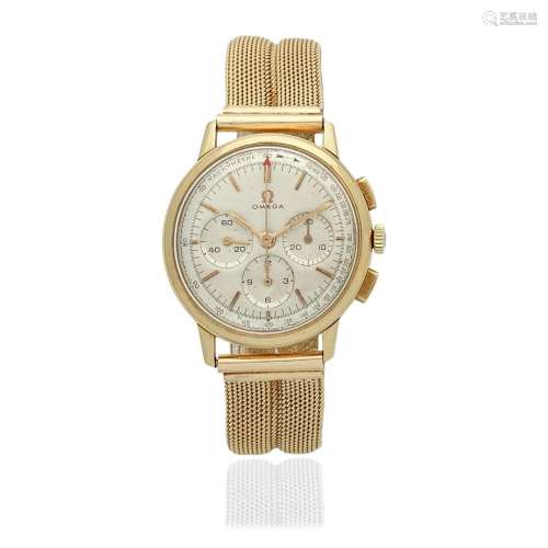 Omega. An 18K gold manual wind chronograph bracelet watch Re...