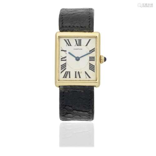 Cartier. A fine 18K gold manual wind rectangular wristwatch ...