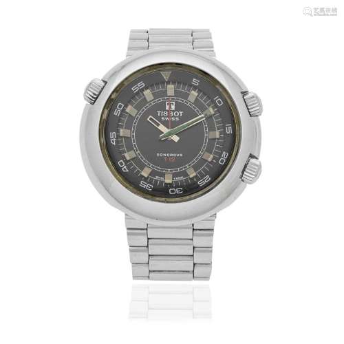 Tissot. A stainless steel automatic bracelet watch with alar...