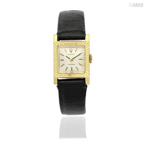 Rolex. A lady's 18K gold manual wind square wristwatch P...