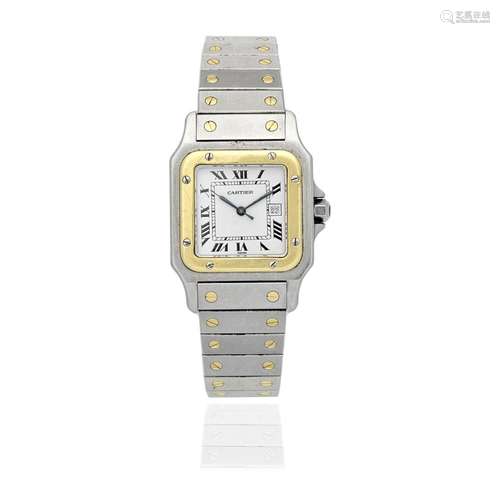 Cartier. A stainless steel and gold automatic calendar brace...