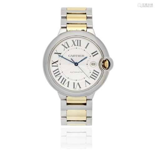 Cartier. A stainless steel and gold automatic calendar brace...