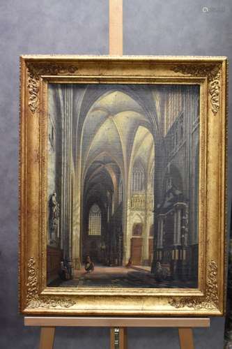 Ecole hollandaise du XIXème siècle, Intérieur de cathédrale,...