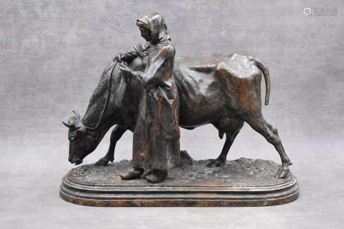 Isidore Jules BONHEUR (1827-1901) Femme au boeuf, bronze à p...