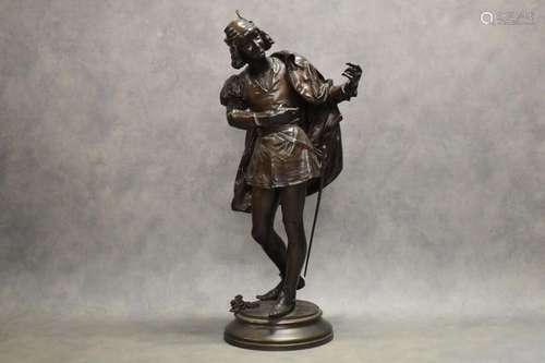 Léon FAGEL (1851-1913), Sérénade du jeune écuiller, bronze à...