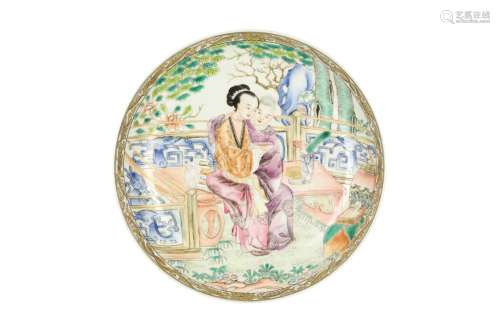 A CHINESE FAMILLE ROSE 'LOVERS' DISH.