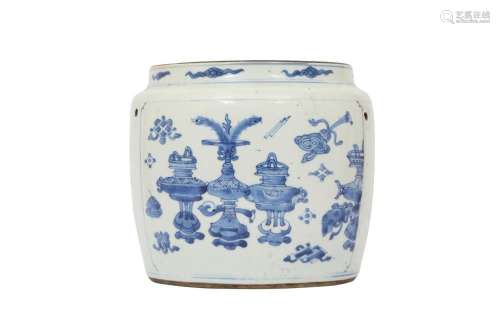 A CHINESE BLUE AND WHITE 'HUNDRED ANTIQUES' JARDINIE...
