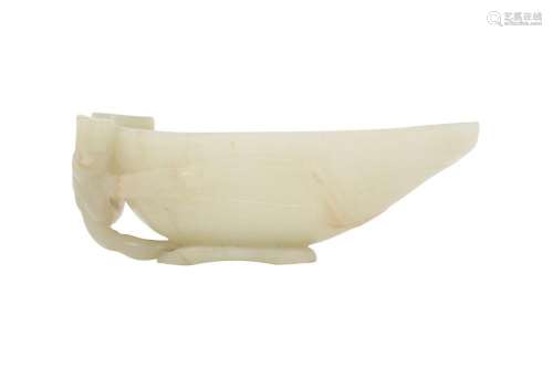 A CHINESE PALE CELADON JADE 'LOTUS LEAF' POURING VES...