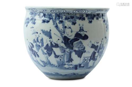 A CHINESE BLUE AND WHITE 'BOYS' FISH BOWL.