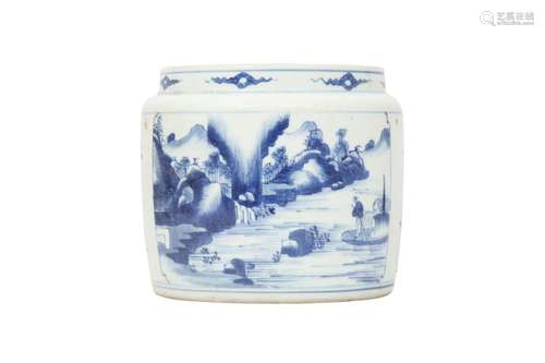 A CHINESE BLUE AND WHITE 'LANDSCAPE' JARDINIERE.