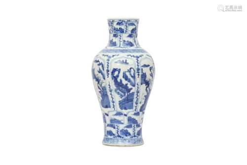 A CHINESE BLUE AND WHITE BALUSTER 'LANDSCAPE' VASE.