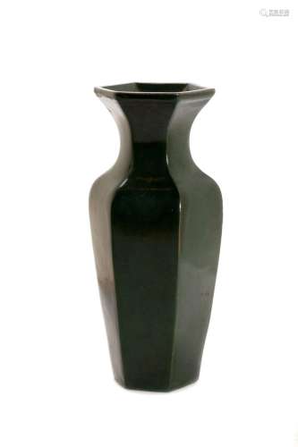 Hexagonal shaped vase in dark green porcelain, China, late 1...