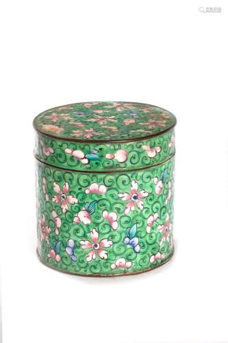 Enamelled and painted copper box with flowers and leaves, Ch...