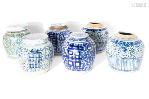 Six blue and white porcelain jars, 20th century China