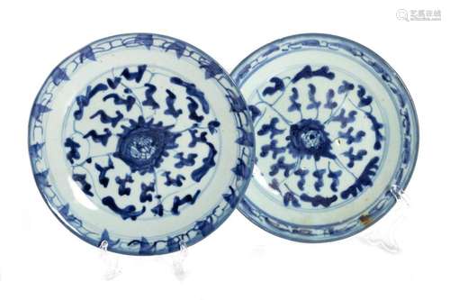 Pair of blue and white porcelain plates, China, Qing period