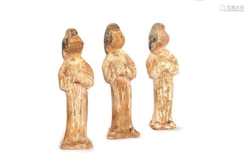 Three ancient terracotta figures of Fat Lady with traces of ...