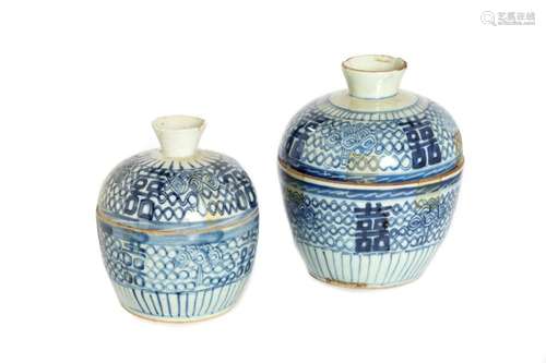 Two blue and white porcelain jars with lids, 19th century Ch...