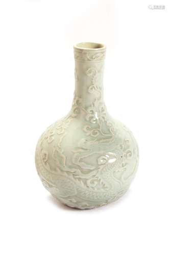 Celadon porcelain vase with dragon and plant, China, 20th ce...