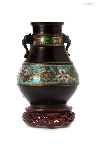 A bronze and cloisonné enamels vase, Japan Meiji period