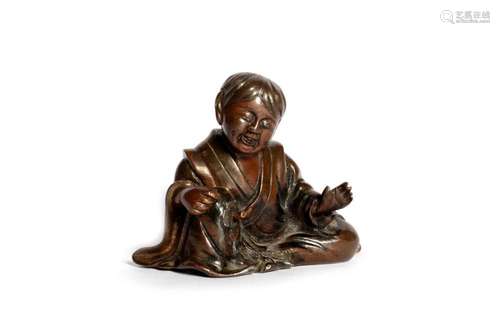 Small bronze sculpture depicting a seated child, Japan Meiji...