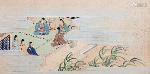 Painting on paper depicting Samurai in an interior, Japan Ed...