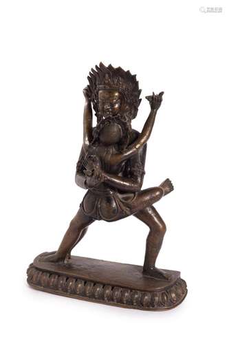 Ancient Tibetan bronze sculpture depicting Mahakala