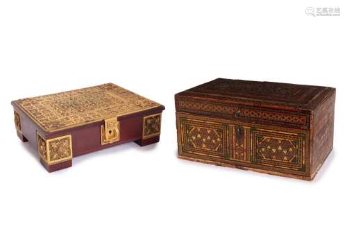 Lot consisting of two boxes: an inlaid wood, Persia 19th cen...