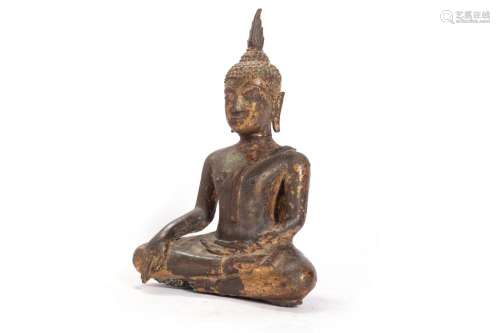 Ancient Thai bronze sculpture with traces of gilding depicti...