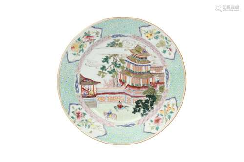 A CHINESE FAMILLE ROSE ‘PALACE SCENE’ DISH.