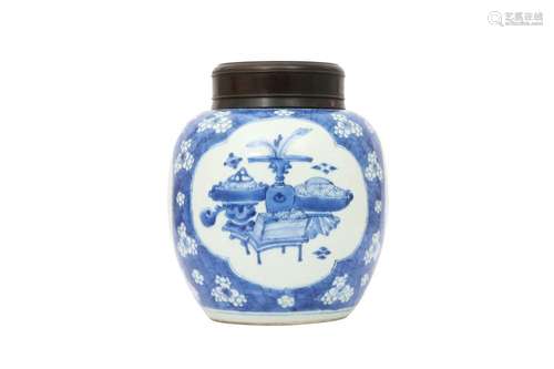 A CHINESE BLUE AND WHITE 'HUNDRED TREASURES' JAR.