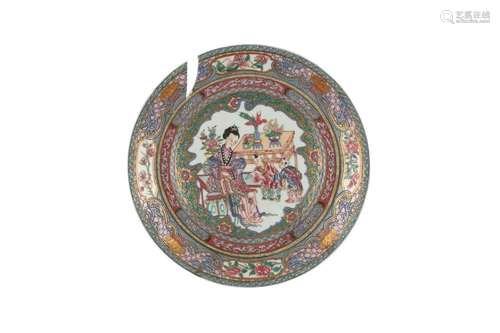 A CHINESE FAMILLE ROSE RUBY-BACK 'LADY AND BOYS' DIS...