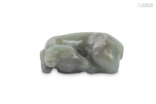 A CHINESE PALE CELADON JADE 'RAM' CARVING.