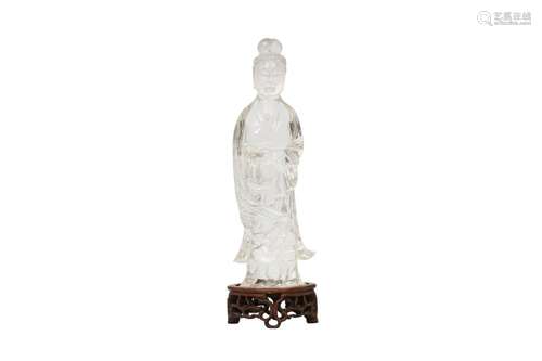 A CHINESE ROCK CRYSTAL FIGURE OF GUANYIN.