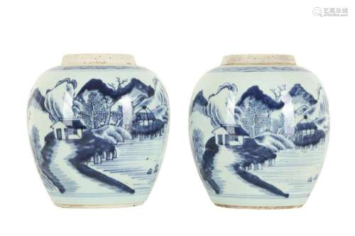 A PAIR OF CHINESE BLUE AND WHITE 'LANDSCAPE' JARS.