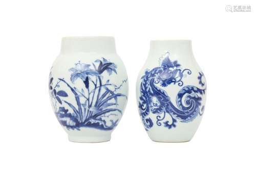 TWO CHINESE BLUE AND WHITE JARS.