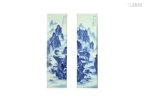 A PAIR OF CHINESE BLUE AND WHITE 'LANDSCAPE' PLAQUES...