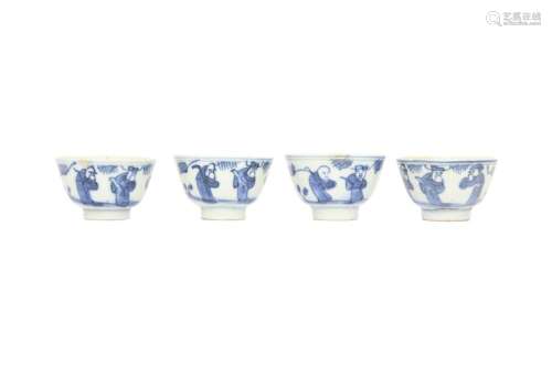A SET OF FOUR CHINESE BLUE AND WHITE 'SCHOLARS' CUPS...