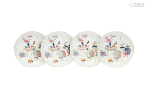 A SET OF FOUR CHINESE FAMILLE ROSE 'LADY AND BOYS' S...