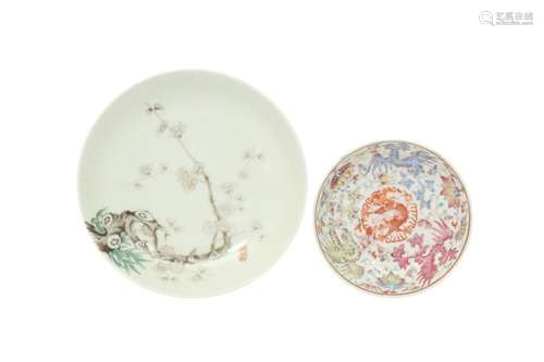 A CHINESE 'PRUNUS' DISH AND A 'DRAGON AND PHOENI...