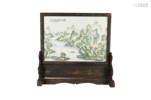 A CHINESE FAMILLE ROSE 'LANDSCAPE' PLAQUE.