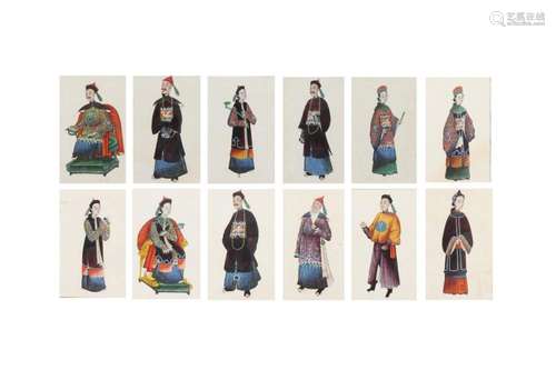 A SET OF TWELVE CHINESE PITH PAPER PAINTINGS.