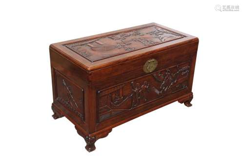 A CHINESE HARDWOOD 'EIGHT IMMORTALS' CHEST.