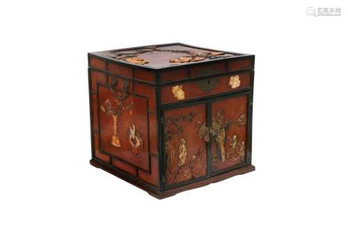 A CHINESE SOAPSTONE-INSET WOOD TABLE CABINET, GUANPIXIANG.