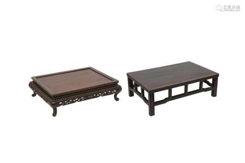 TWO CHINESE RECTANGULAR WOOD STANDS.