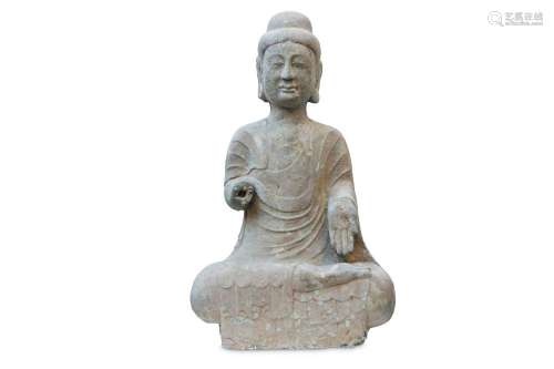 A CHINESE STONE FIGURE OF A BUDDHA.