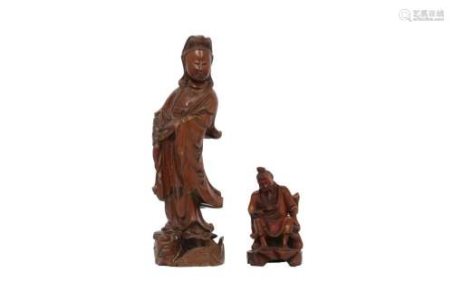 TWO CHINESE WOOD FIGURES.